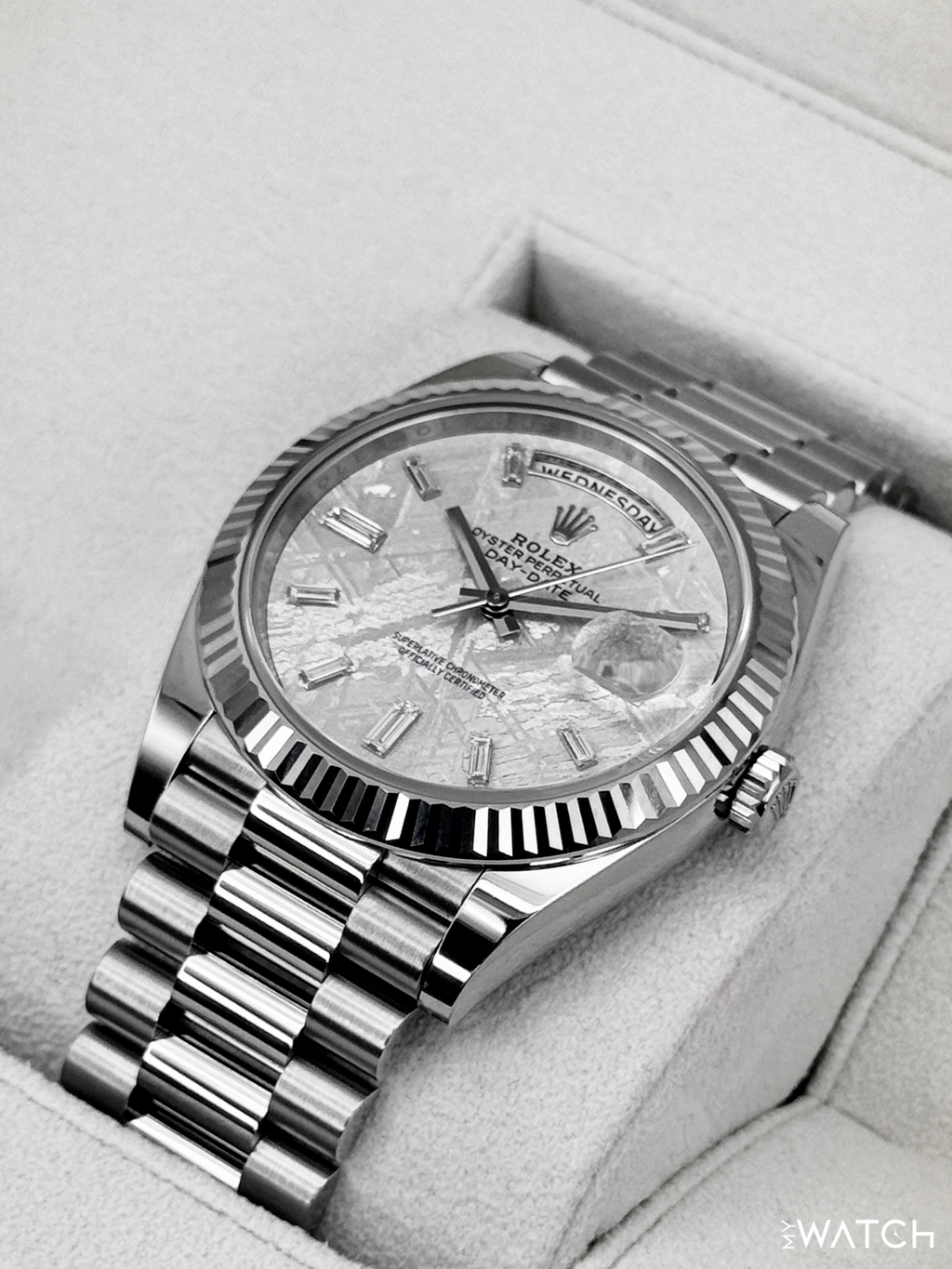2025 Rolex Day-Date 40mm 228239 Presidential White Gold Meteorite Diamond Dial