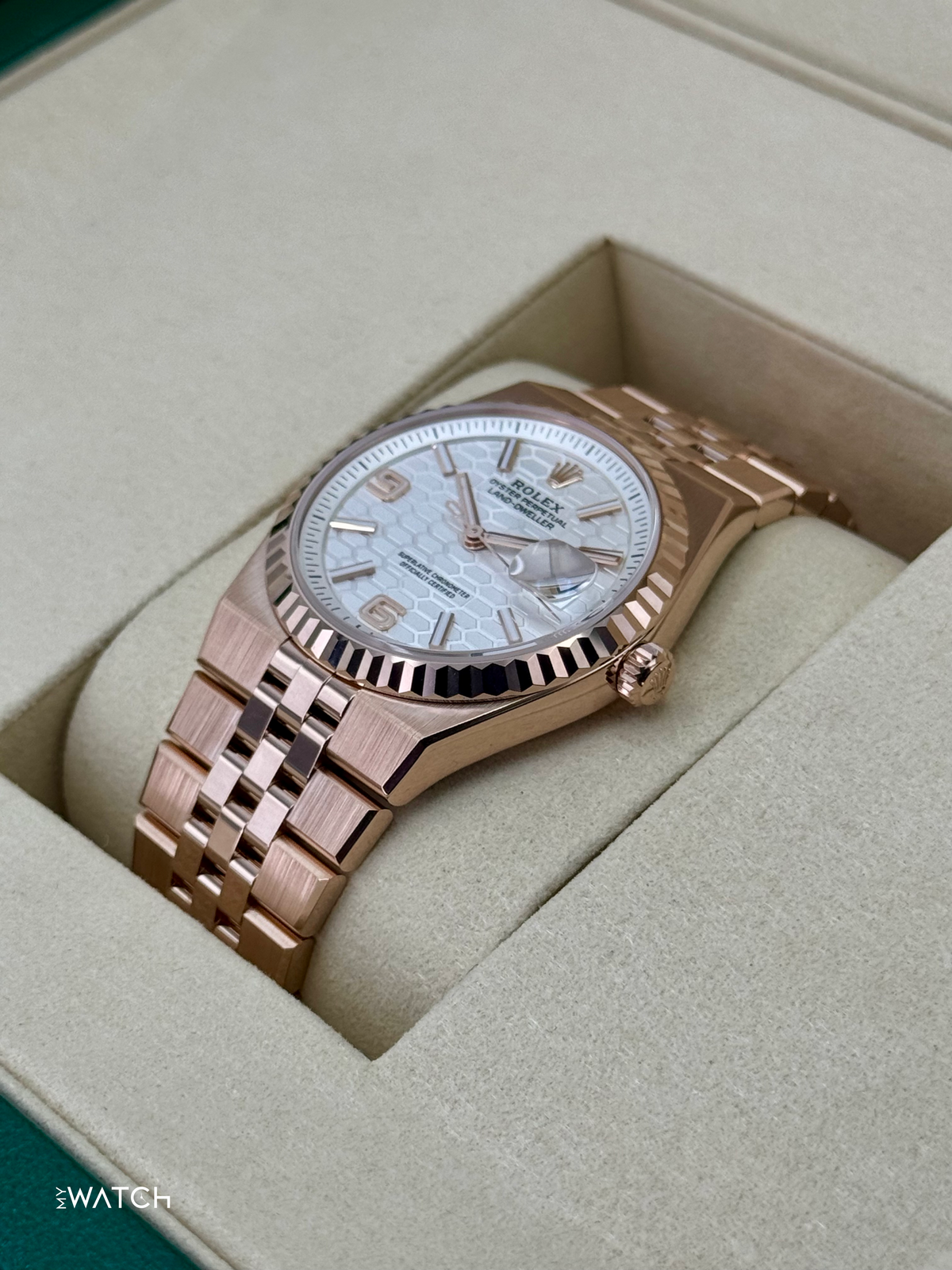 2025 Rolex Land-Dweller 36mm 127235 Rose Gold Flat Jubilee White Dial