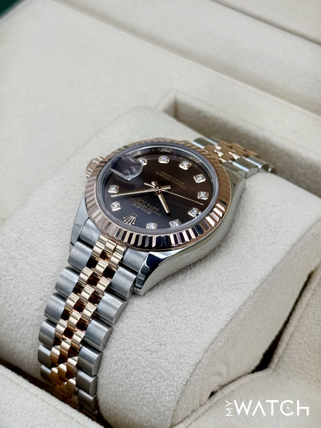 2023 Rolex Ladies Datejust 28mm 279171 Two-Tone Chocolate Diamond Dial