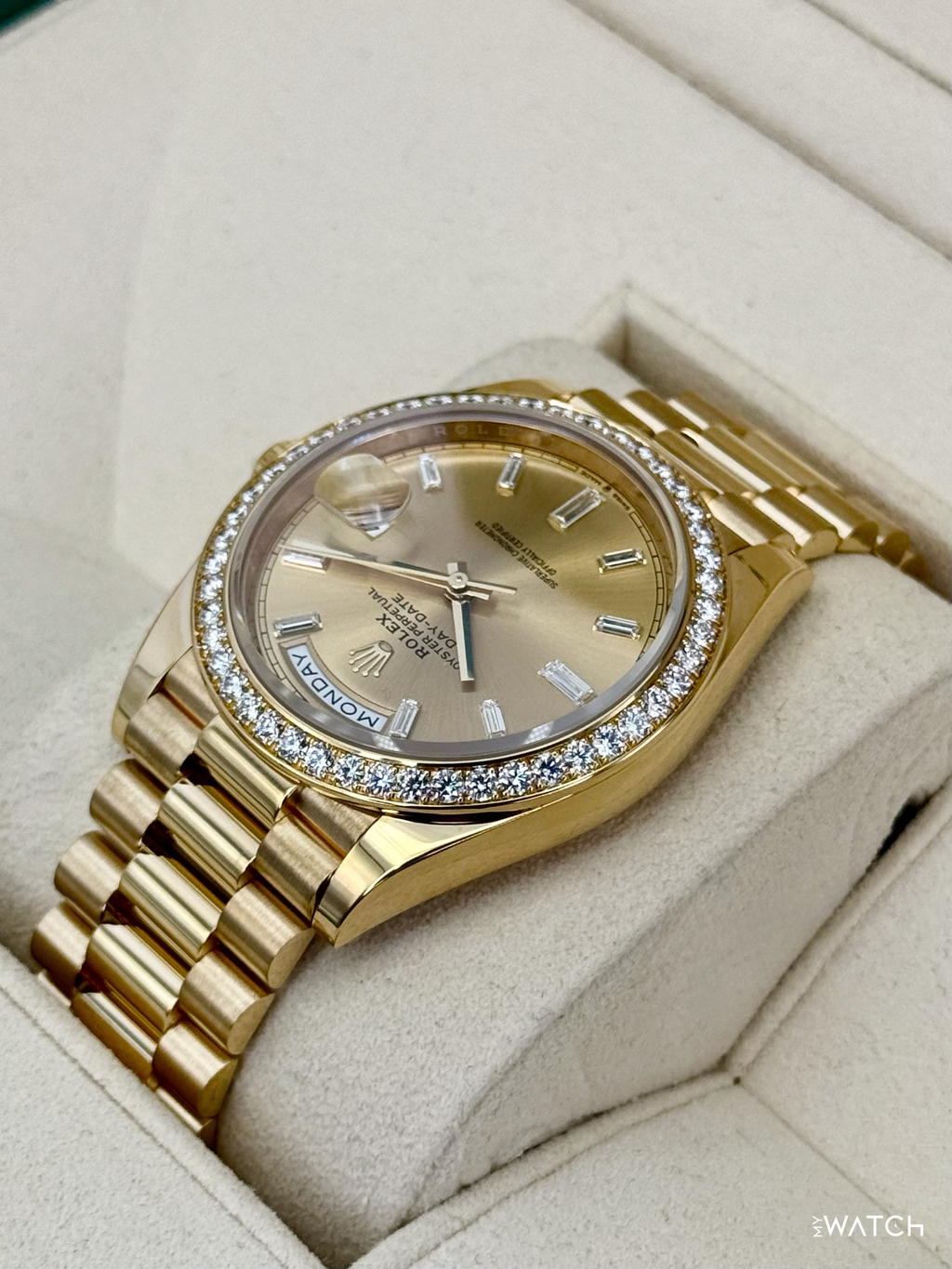 2021 Rolex Day-Date 40mm 228348RBR Presidential Champagne Diamond Dial
