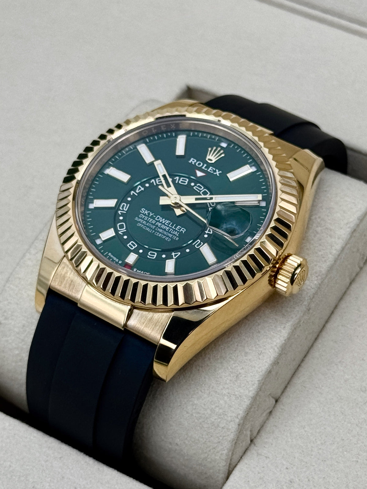 2025 Rolex Sky-Dweller 42mm 336238 Yellow Gold Oysterflex Green Dial