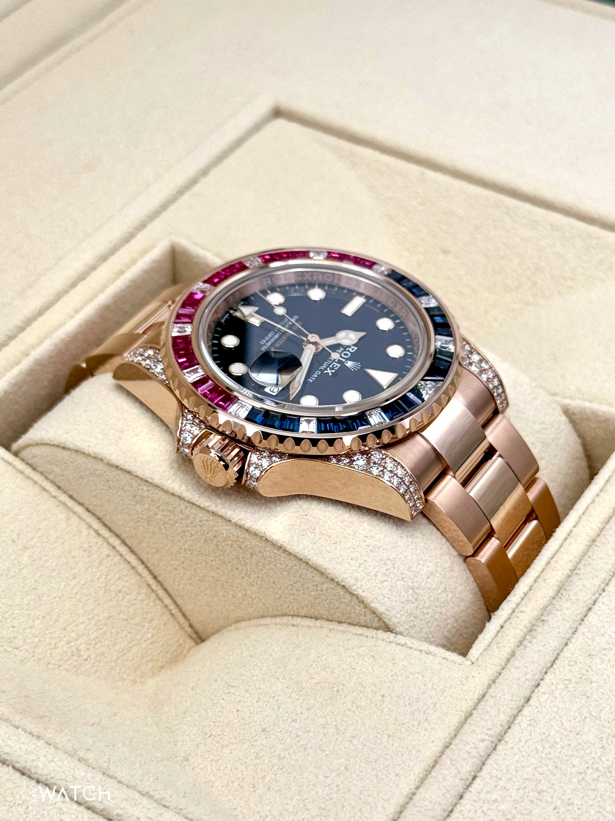 NOS 2021 Rolex GMT-Master II 40mm 126755SARU Pepsi Rose Gold Sapphire Ruby