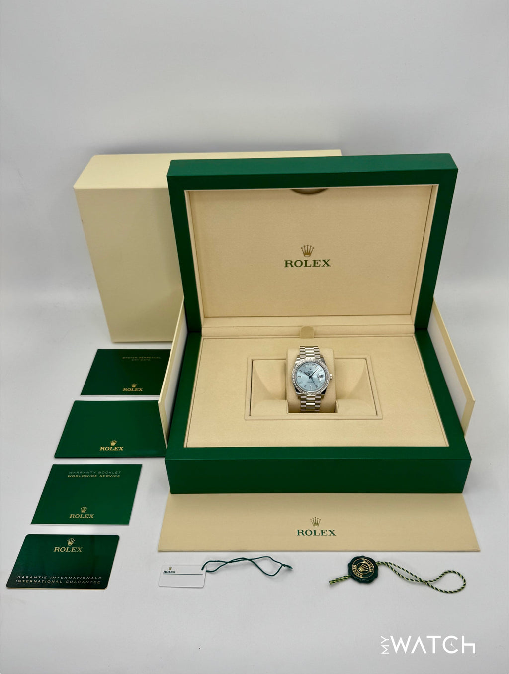 2023 Rolex Day-Date 40mm 228396TBR Ice Blue Diamond Baguette Dial