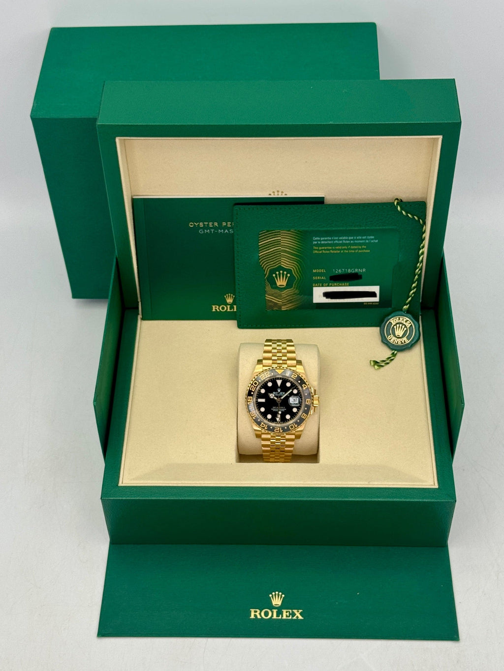 2026 Rolex GMT-Master II 40mm 126718GRNR Yellow Gold Jubilee Black Dial