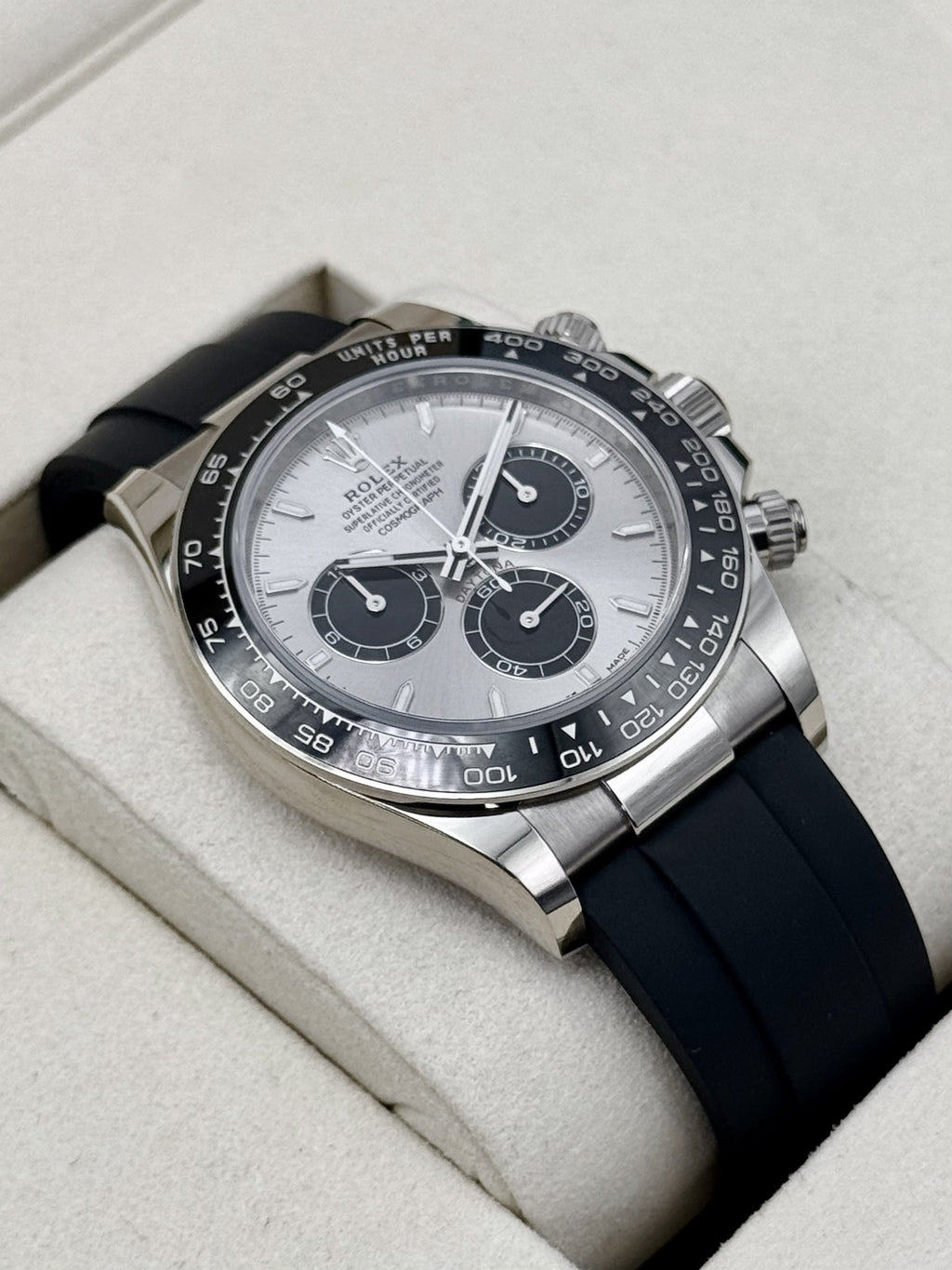 2026 Rolex Daytona 40mm 126519LN White Gold Oysterflex Silver Ghost Dial