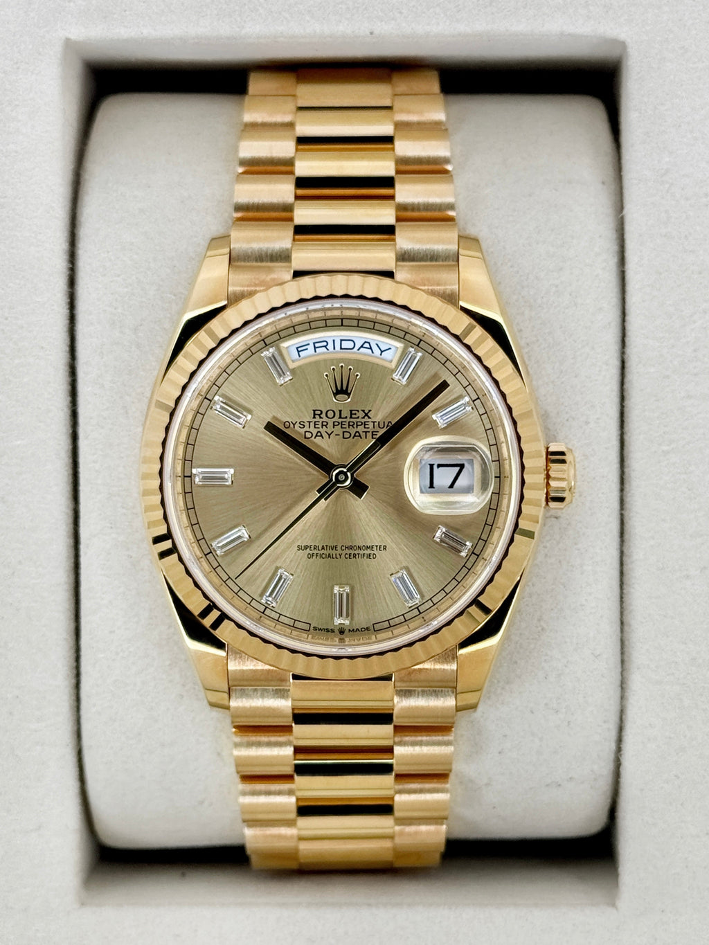 2025 Rolex Day-Date 36mm 128238 Presidential Champagne Diamond Dial