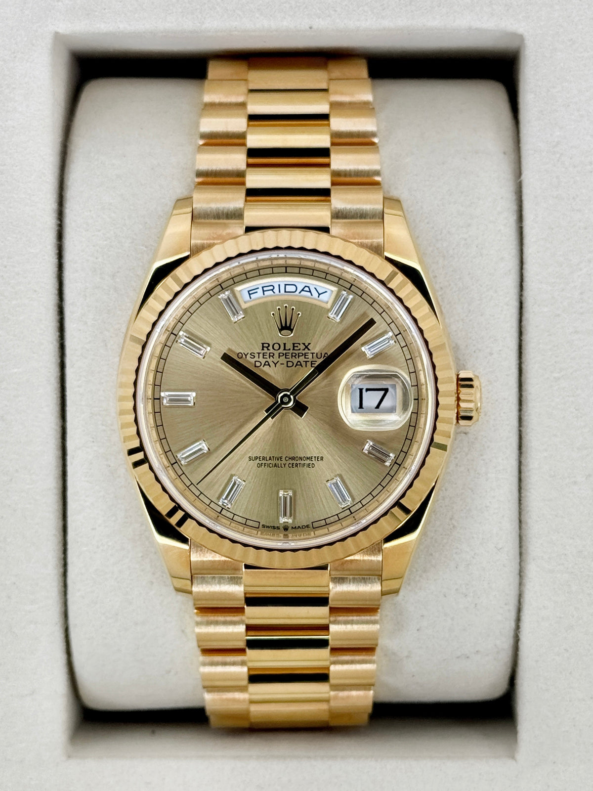 2025 Rolex Day-Date 36mm 128238 Presidential Champagne Diamond Dial