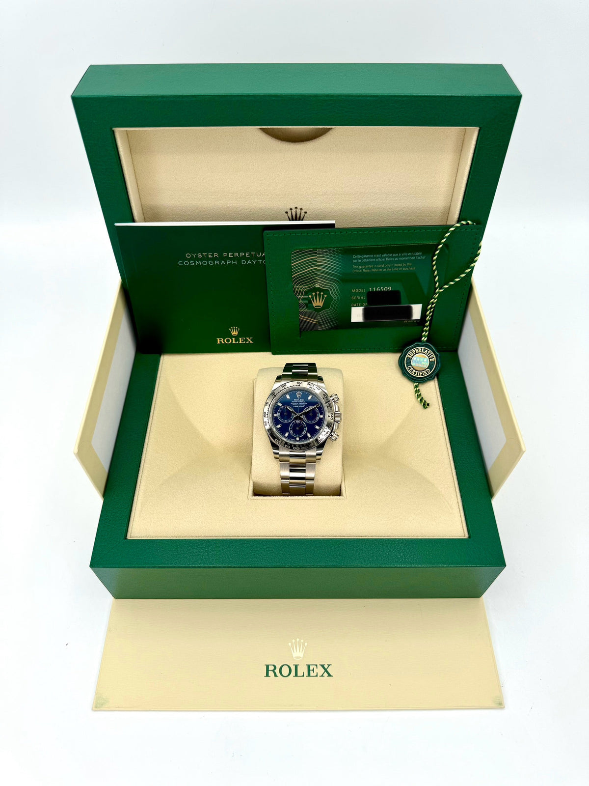 2022 Rolex Daytona 40mm 116509 White Gold Blue Dial