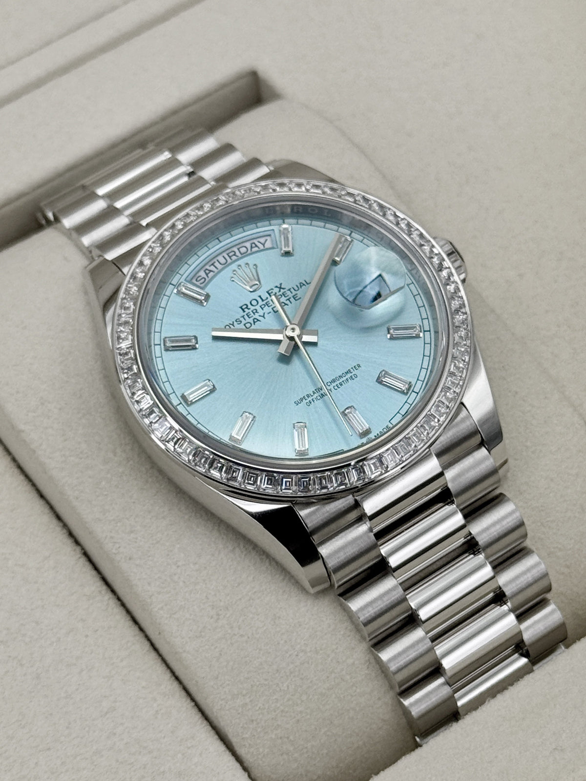 NEW 2026 Rolex Day-Date 36mm 128396TBR Ice Blue Roman Numeral Dial (NEW STYLE CARD)