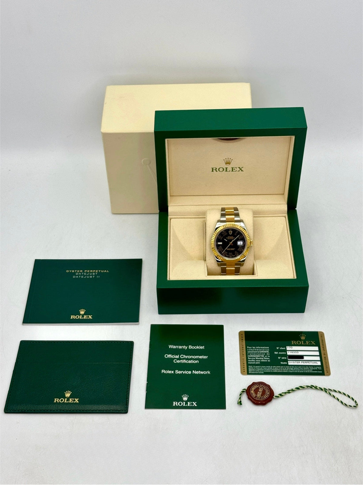 2010 Rolex Datejust II 41mm 116333 Two-Tone Oyster Grey Black Roman Numeral Dial