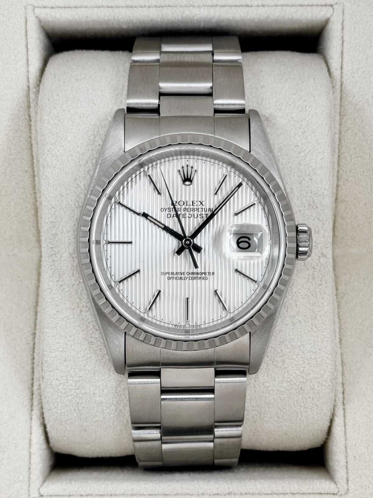 2004 Rolex Datejust 36mm 16220 Stainless Steel Oyster Silver Tapestry Dial (Collectors Set)