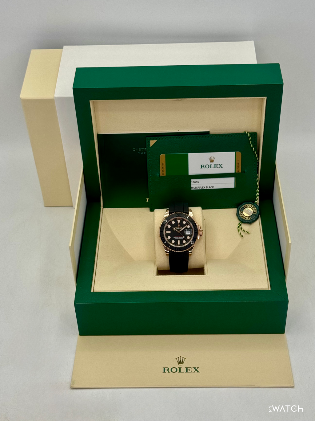 2019 Rolex Yacht-Master 40mm 116655 Rose Gold Oysterflex Black Dial
