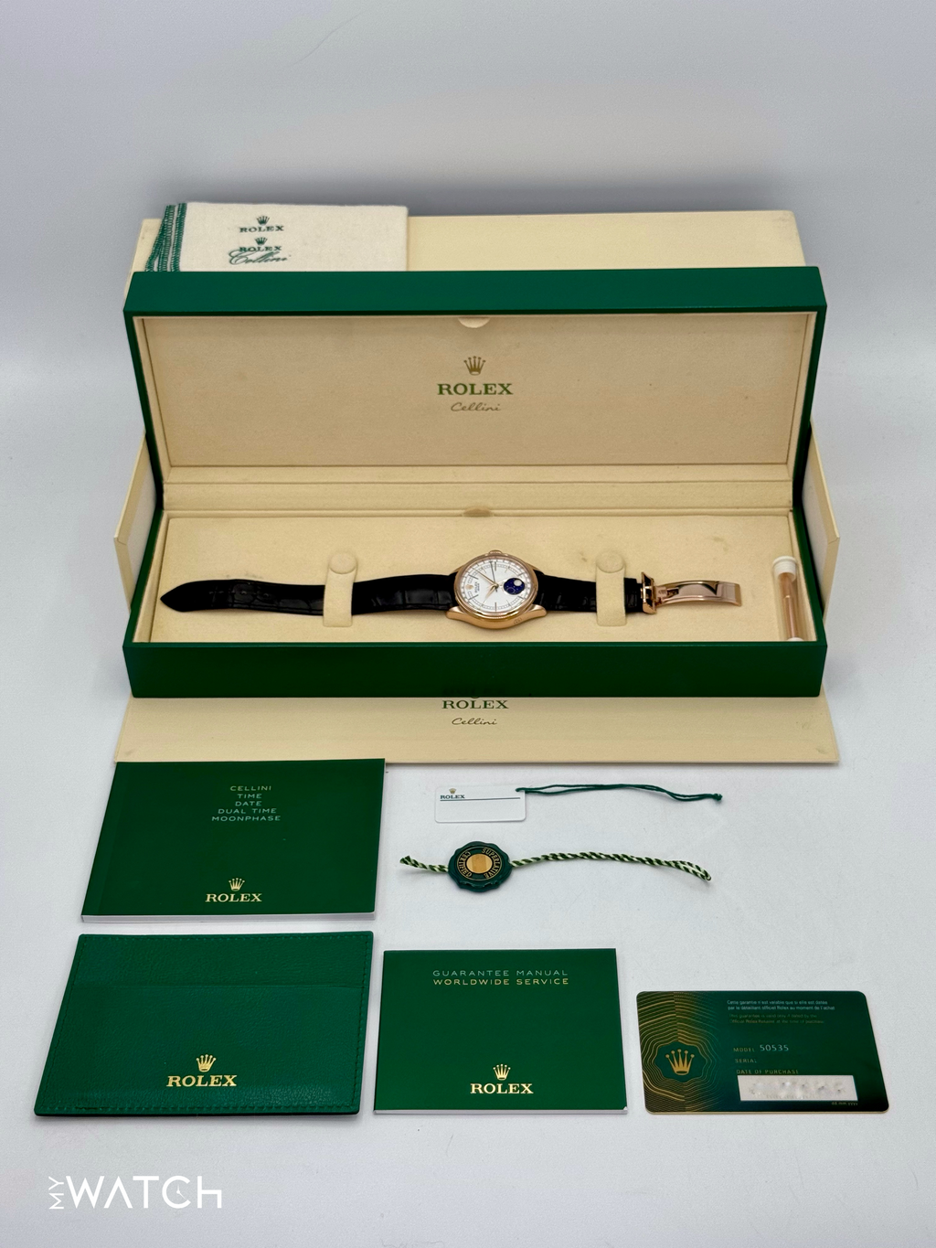2022 Rolex Cellini Moonphase 39mm 50535 Rose Gold White Dial