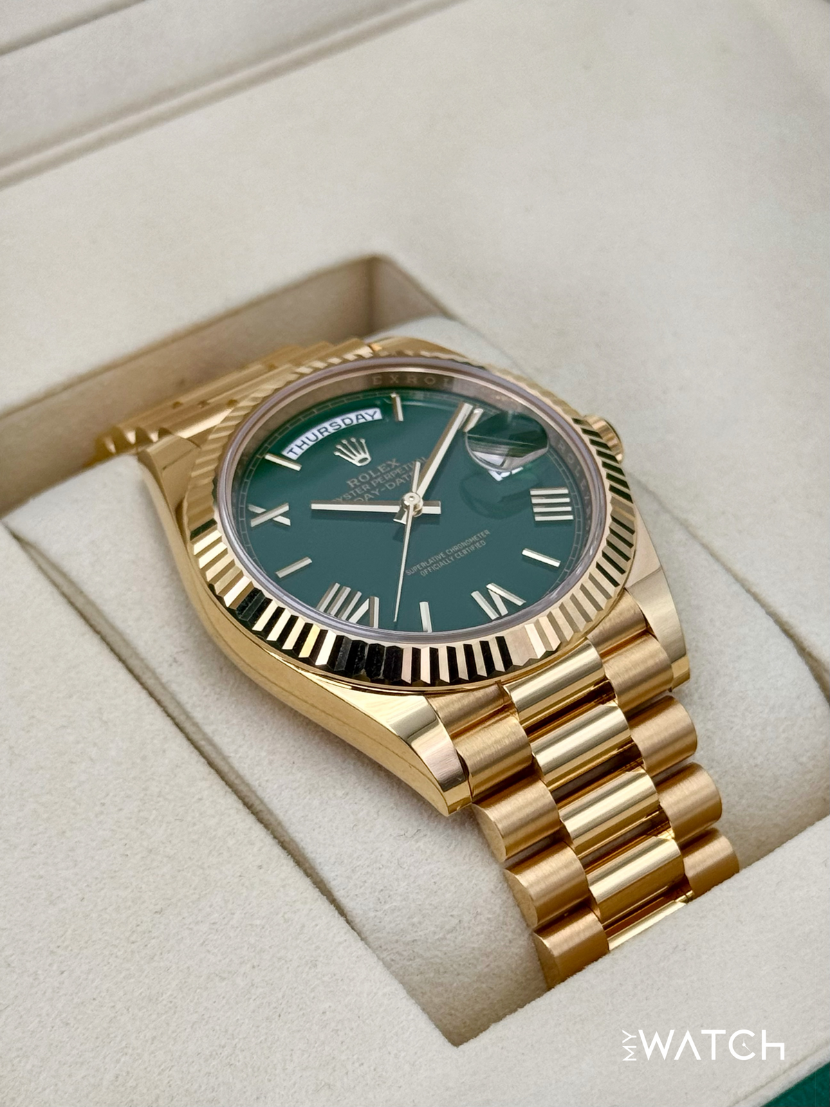 2025 Rolex Day-Date 40mm 228238 Presidential Yellow Gold Green Dial