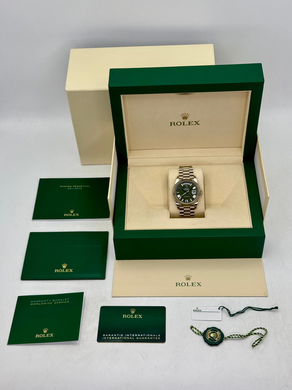2023 Rolex Day-Date 40mm 228239 White Gold Olive Dial