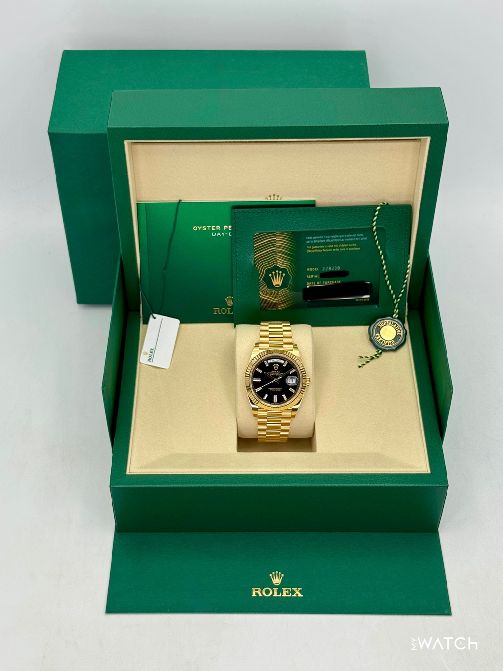 NEW 2026 Rolex Day-Date 40mm 228238 Yellow Gold Black Diamond Dial
