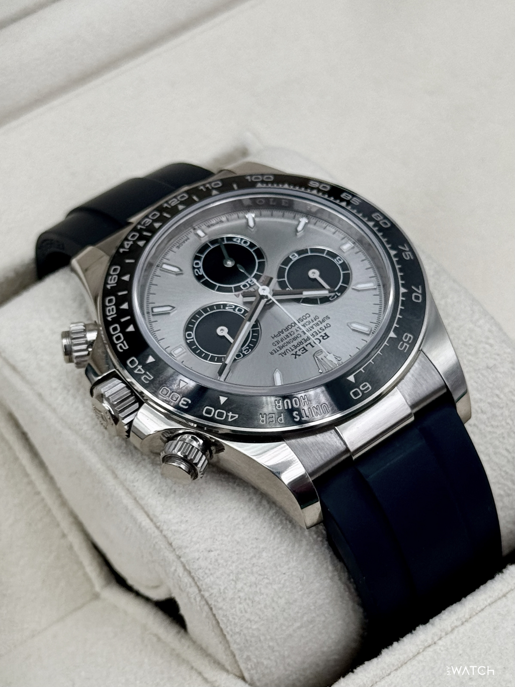2024 Rolex Daytona 40mm 126519LN White Gold Oysterflex Silver Ghost Dial
