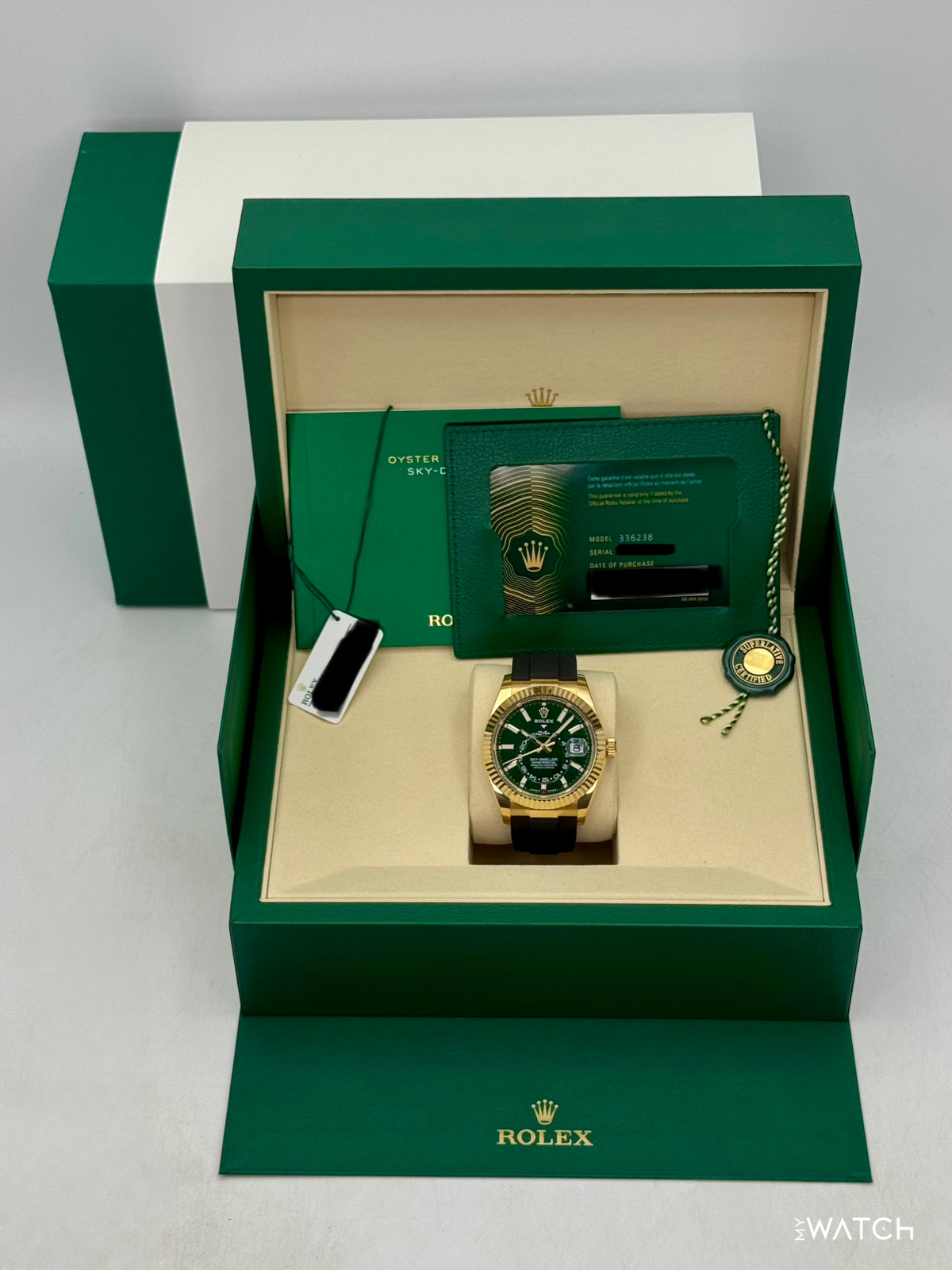NEW 2026 Rolex Sky-Dweller 42mm 336238 Yellow Gold Oysterflex Green Dial