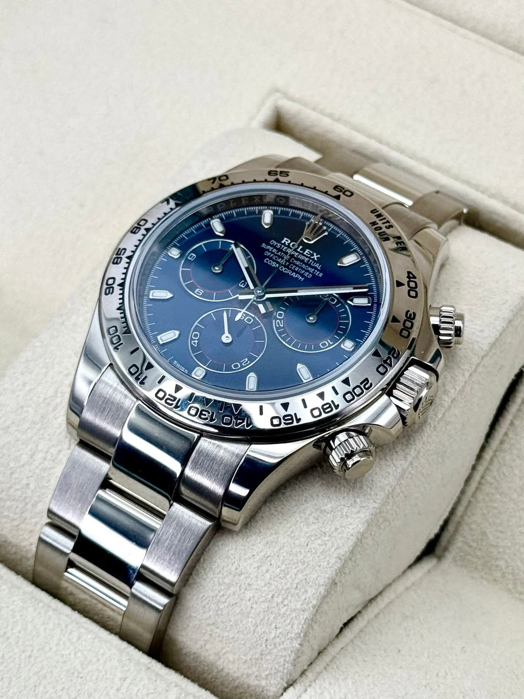 2019 Rolex Daytona 40mm 116509 White Gold Blue Dial