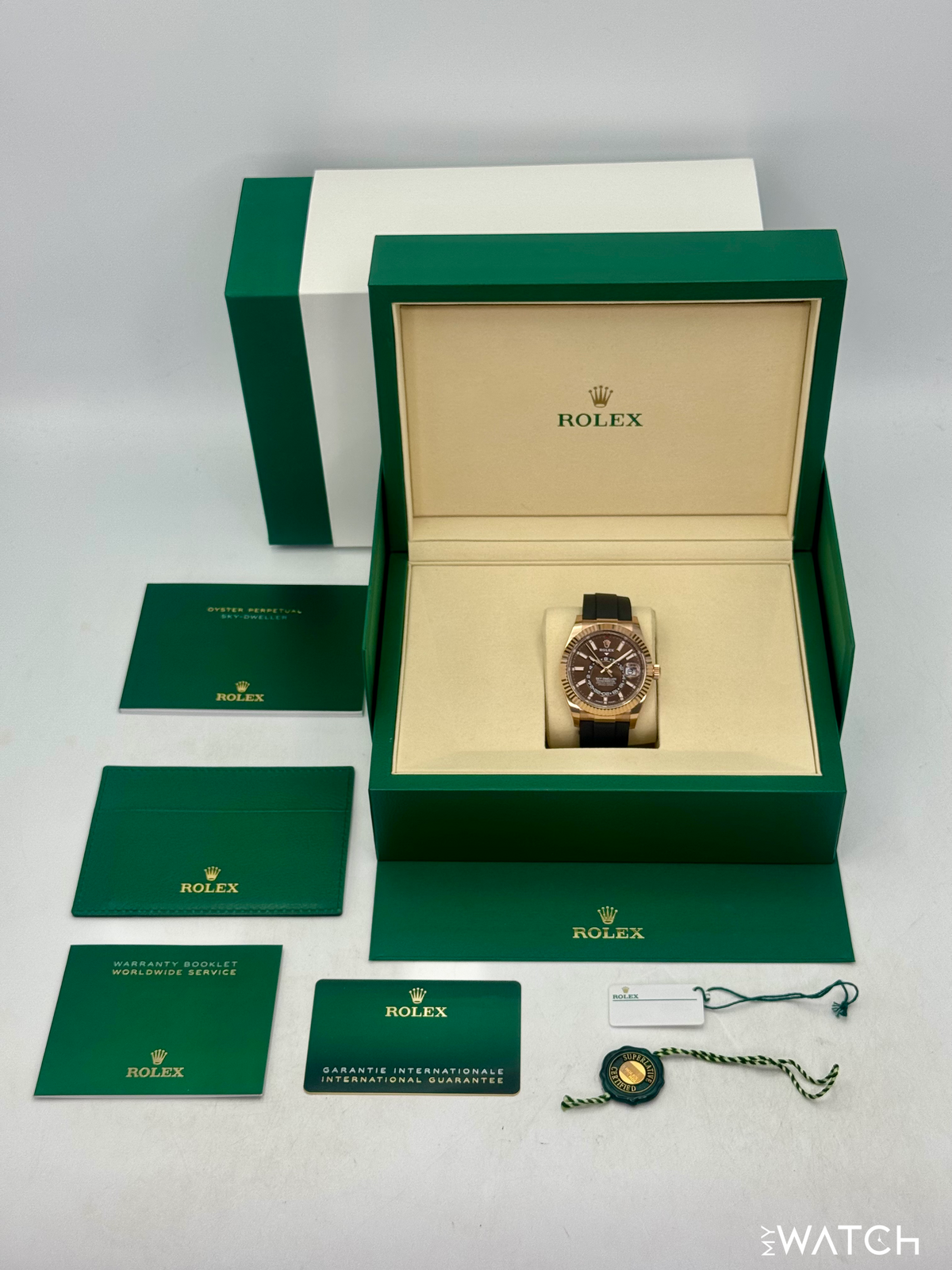 2025 Rolex Sky-Dweller 42mm 336235 Rose Gold Oysterflex Chocolate Dial