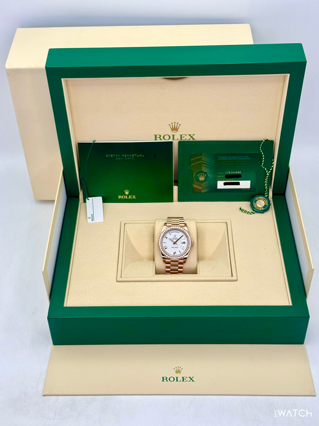 2022 Rolex Day-Date 40mm 228345RBR Presidential Rose Gold Diamond Bezel White Dial (CPO)