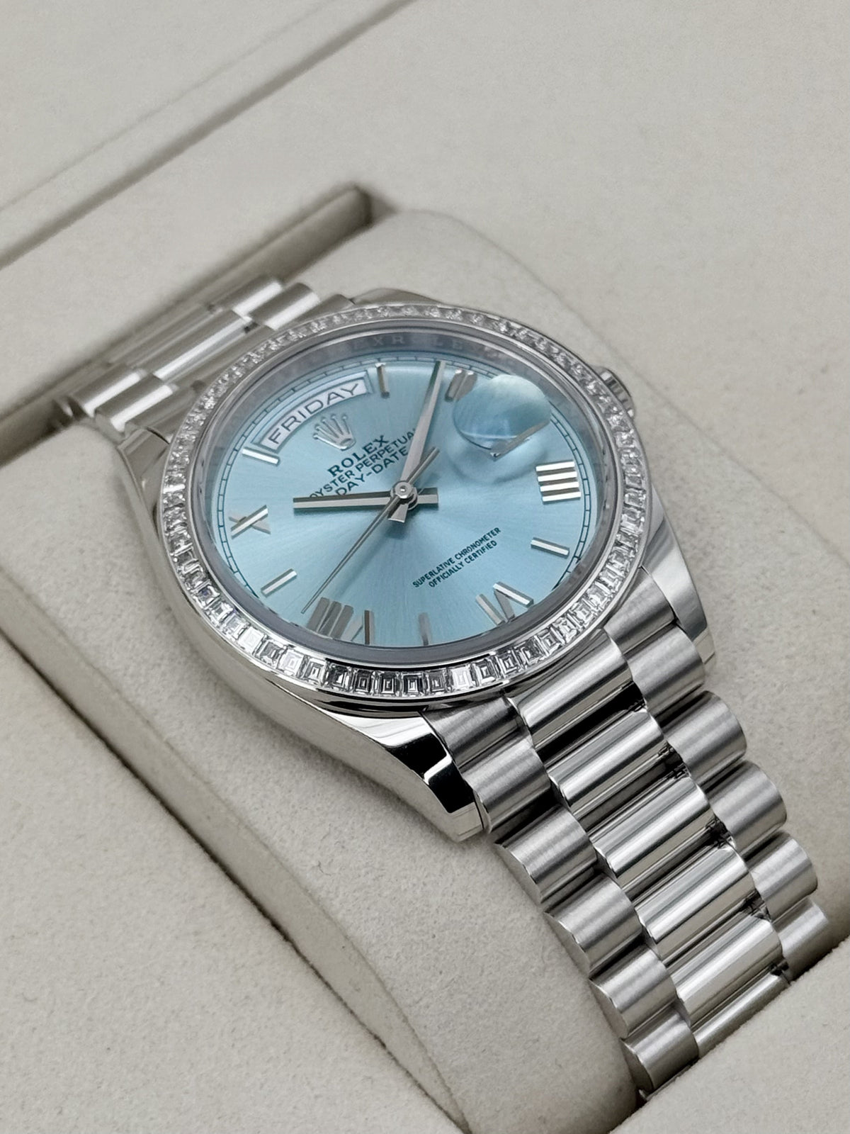 NEW 2026 Rolex Day-Date 36mm 128396TBR Ice Blue Roman Numeral Dial