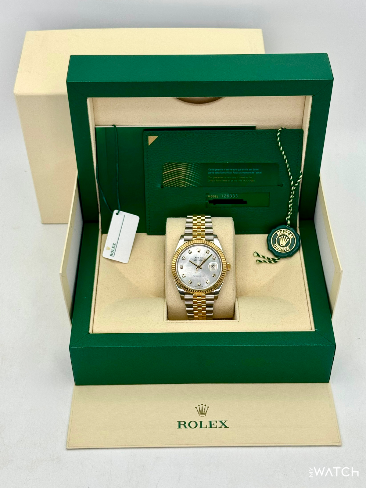 2020 Rolex Datejust 41mm 126333 Two-Tone Jubilee Mother of Pearl Diamond Dial