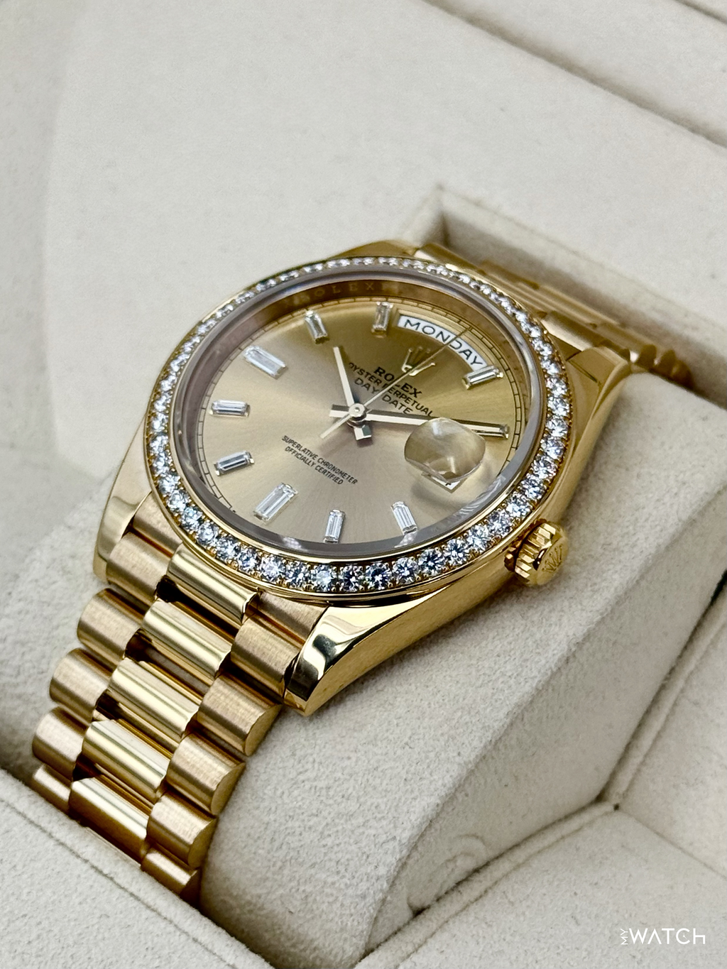 2021 Rolex Day-Date 40mm 228348RBR Presidential Champagne Diamond Dial