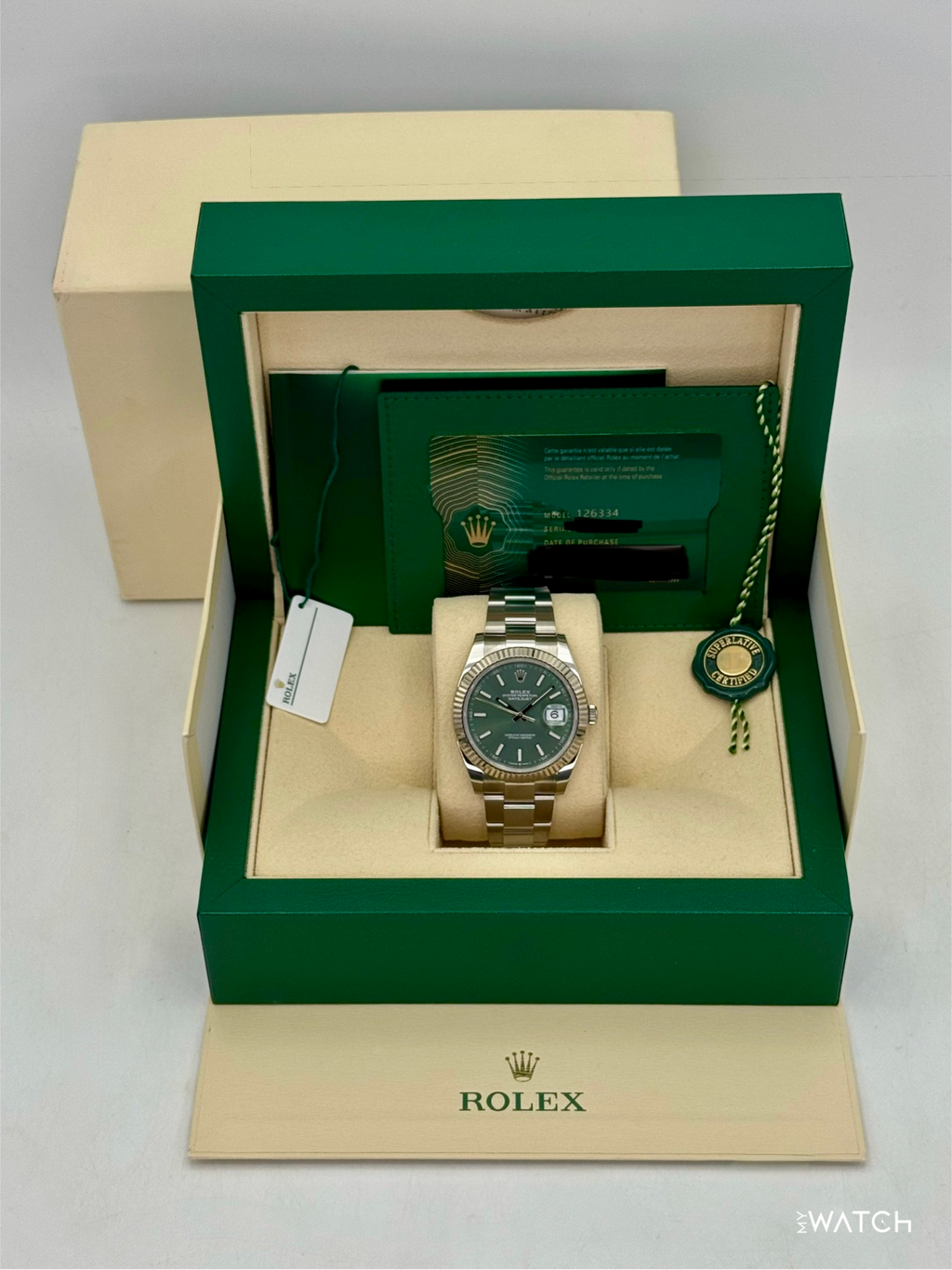 2023 Rolex Datejust 41mm 126334 Stainless Steel Oyster Mint Green Dial