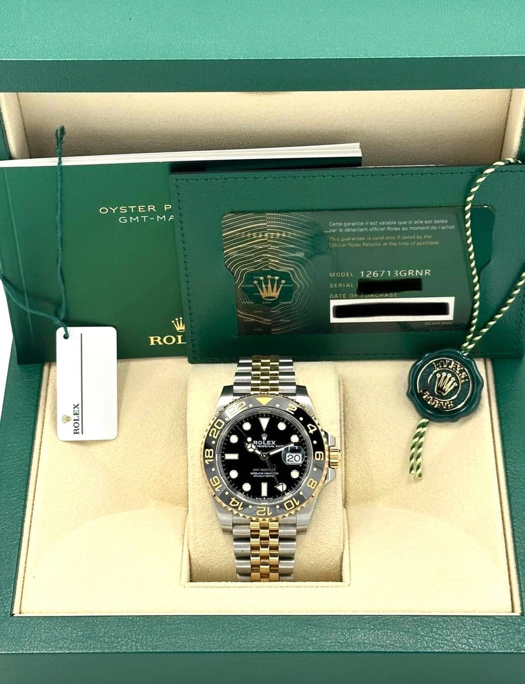 2023 Rolex GMT-Master II 40mm 126713GRNR Two-Tone Jubilee Black Dial