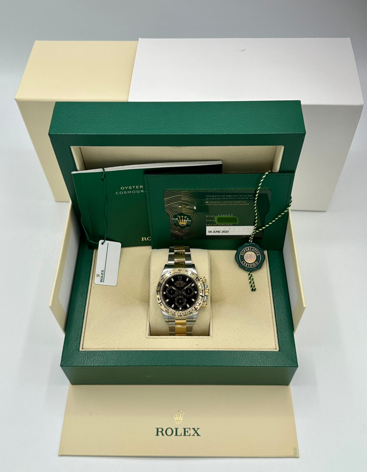 NEW 2023 Daytona 40mm 116503 Two-Tone Black Index Dial