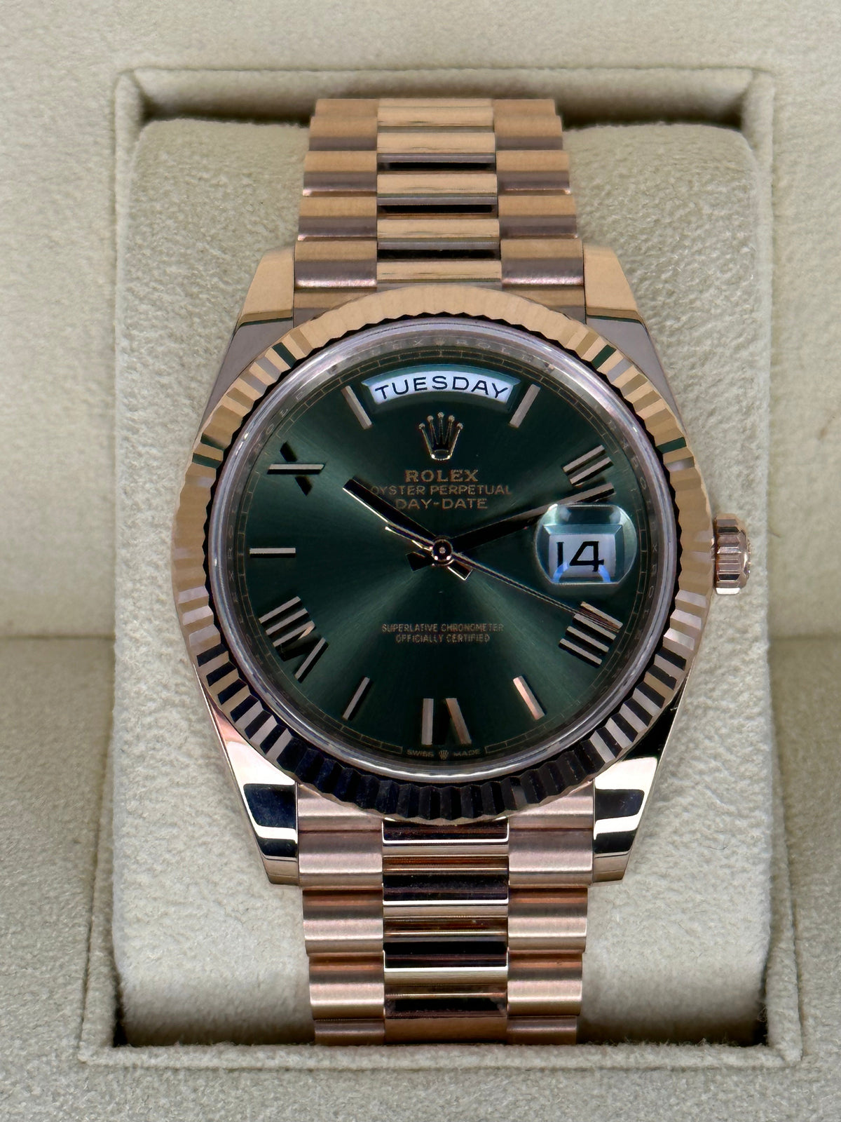 2022 Rolex Day-Date 40mm 228235 Presidential Rose Gold Olive Dial