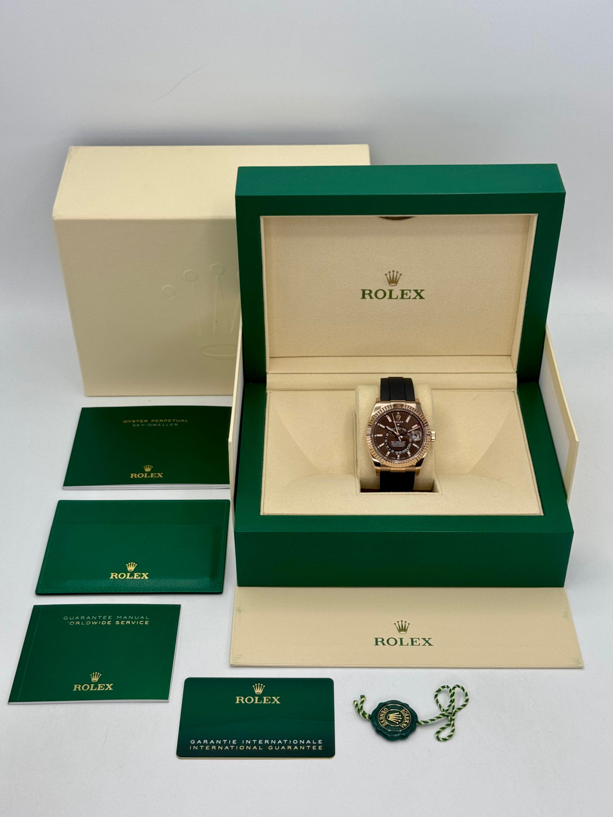 2022 Rolex Sky-Dweller 42mm 326235 Rose Gold Oysterflex Chocolate Dial