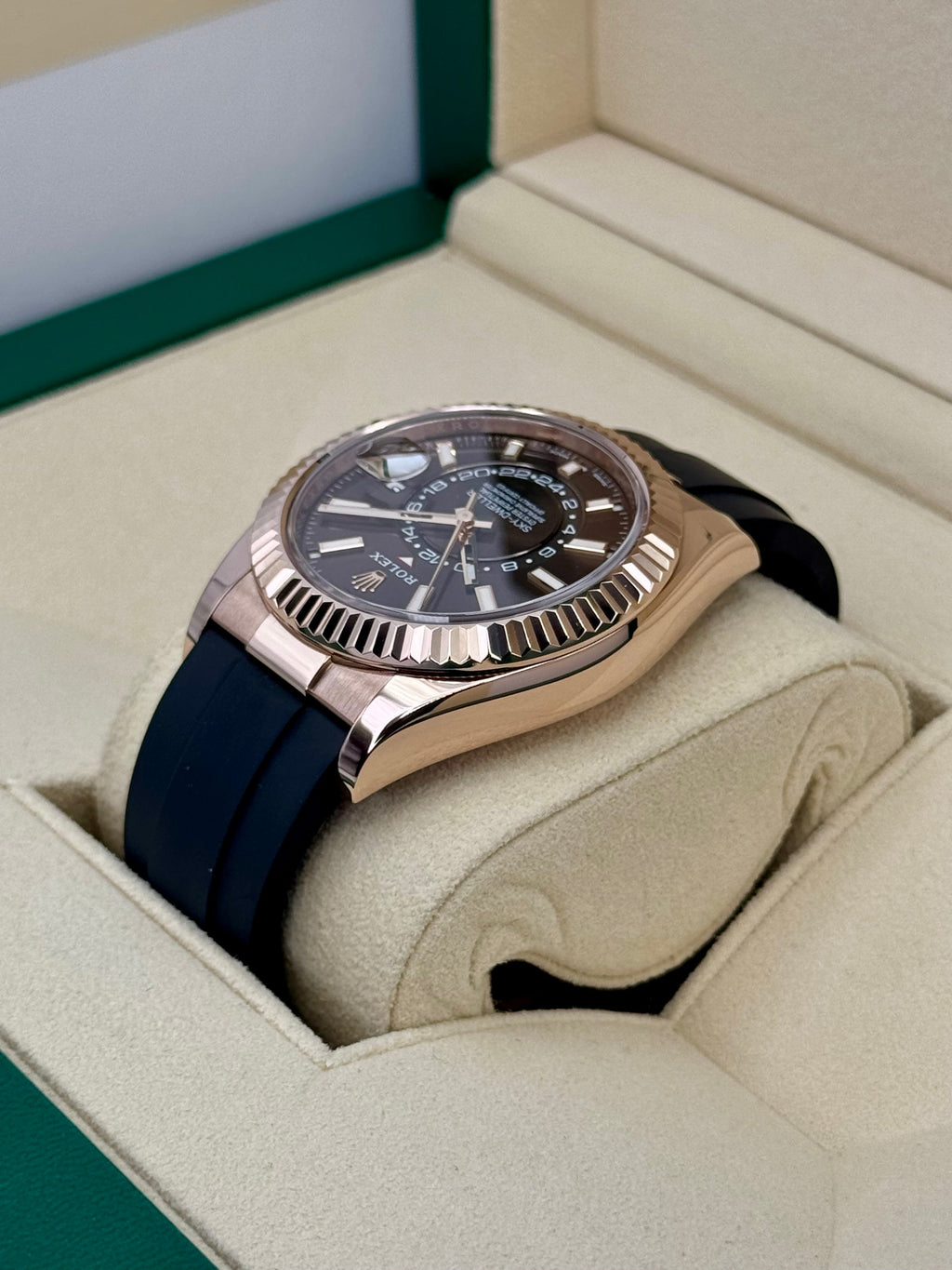 2022 Rolex Sky-Dweller 42mm 326235 Rose Gold Oysterflex Chocolate Dial