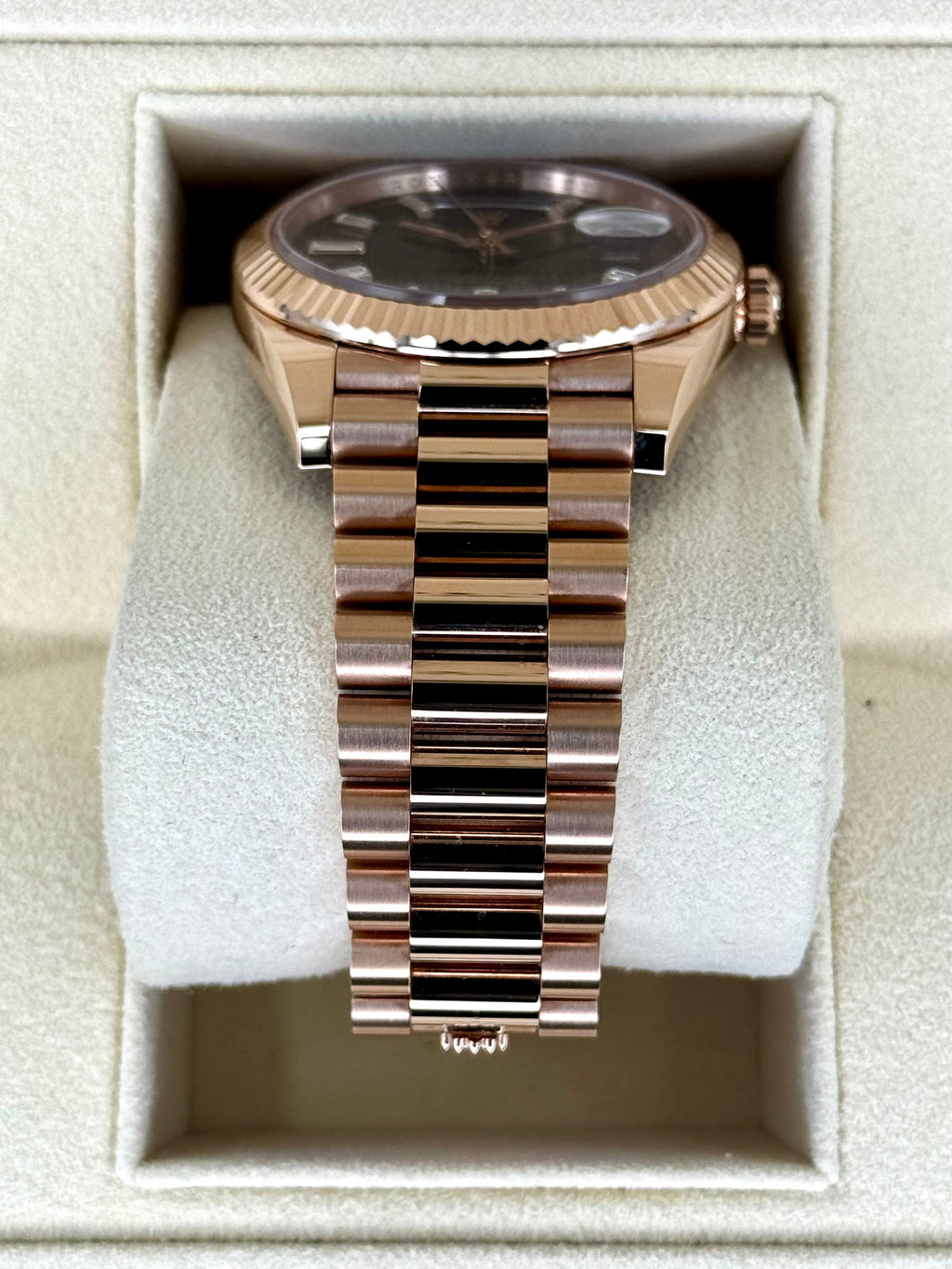 NEW 2025 Rolex Day-Date 40mm 228235 Rose Gold Chocolate Baguette Dial