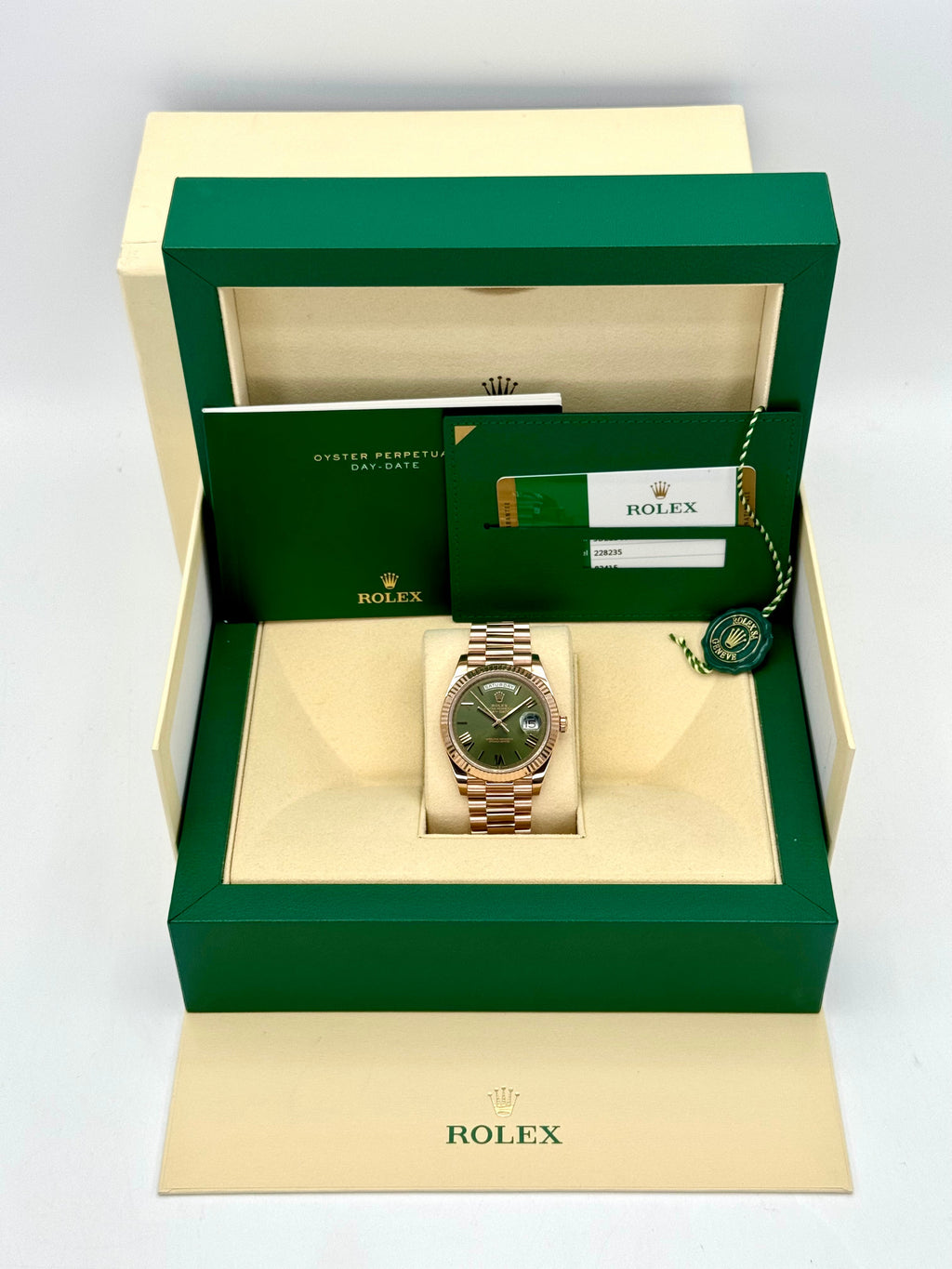 2019 Rolex Day-Date 40mm 228235 Presidential Rose Gold Olive Dial