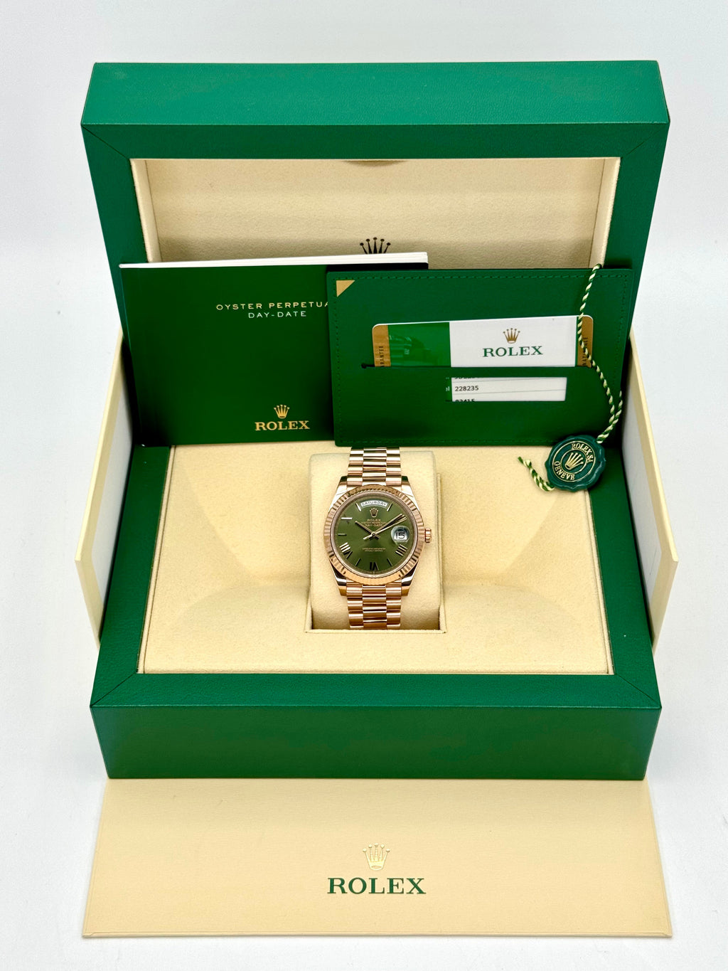 2019 Rolex Day-Date 40mm 228235 Presidential Rose Gold Olive Dial