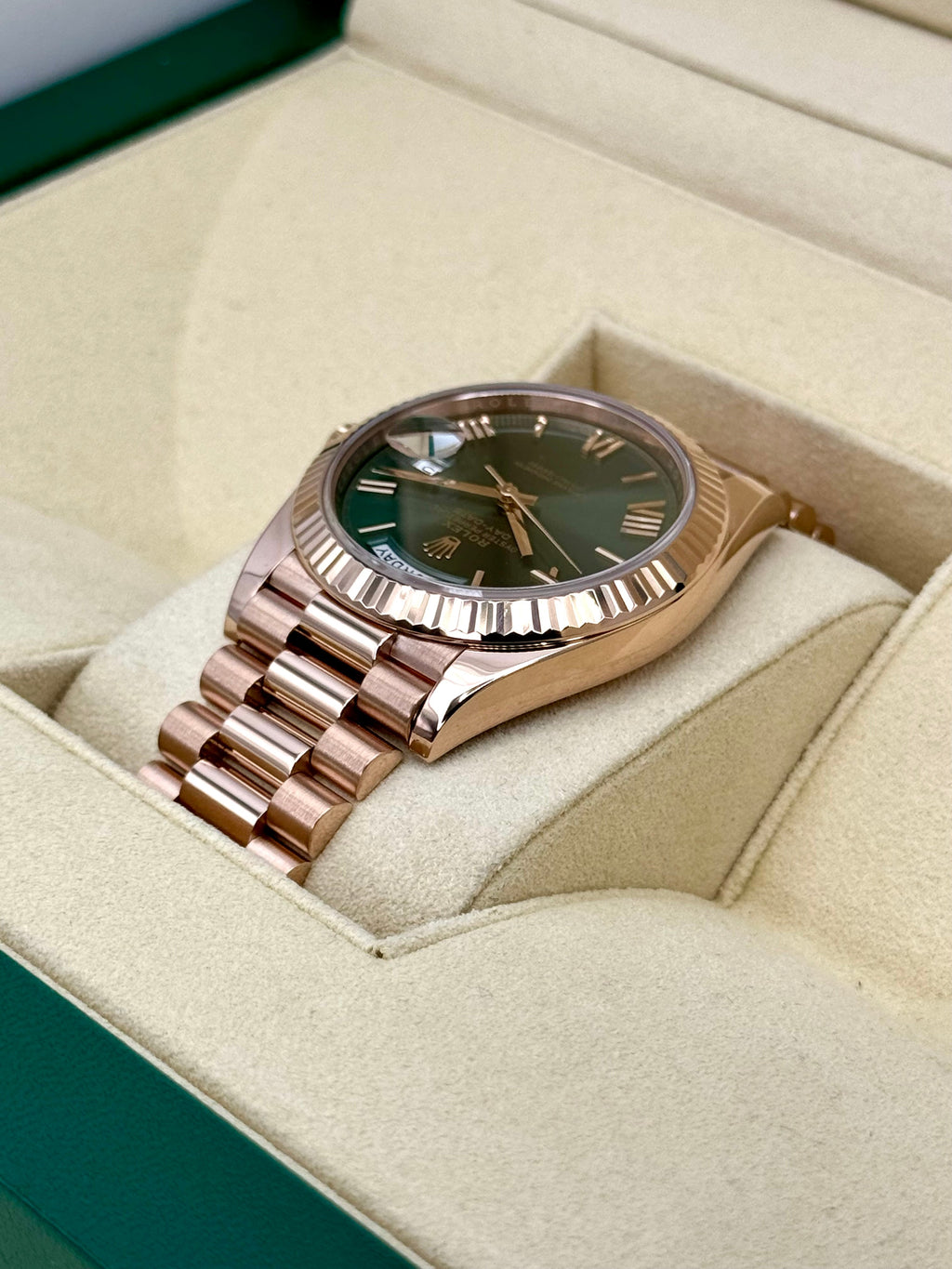 2019 Rolex Day-Date 40mm 228235 Presidential Rose Gold Olive Dial