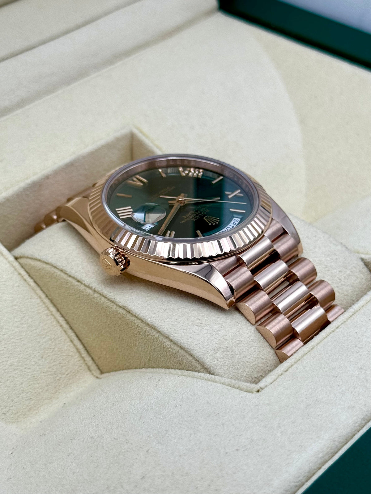 2019 Rolex Day-Date 40mm 228235 Presidential Rose Gold Olive Dial