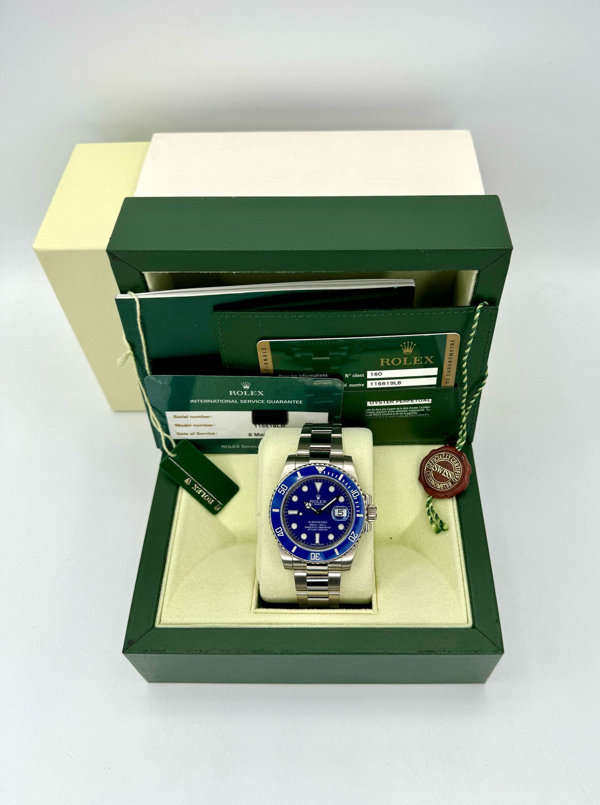 2013 Rolex Submariner "Smurf" 40mm 116619LB White Gold Blue Dial