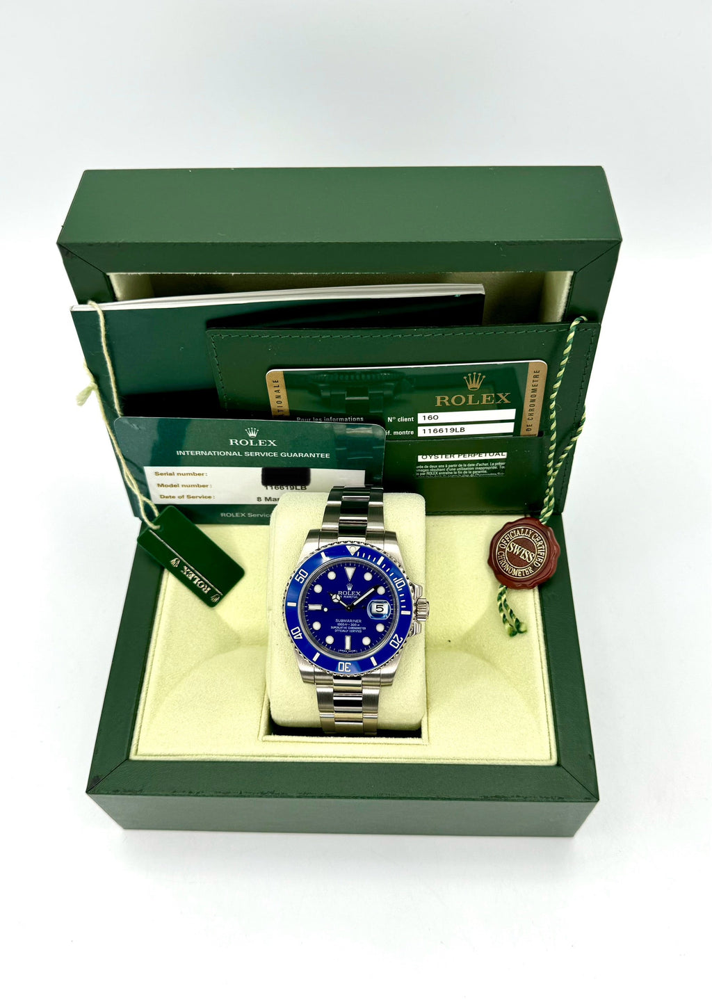 2013 Rolex Submariner "Smurf" 40mm 116619LB White Gold Blue Dial