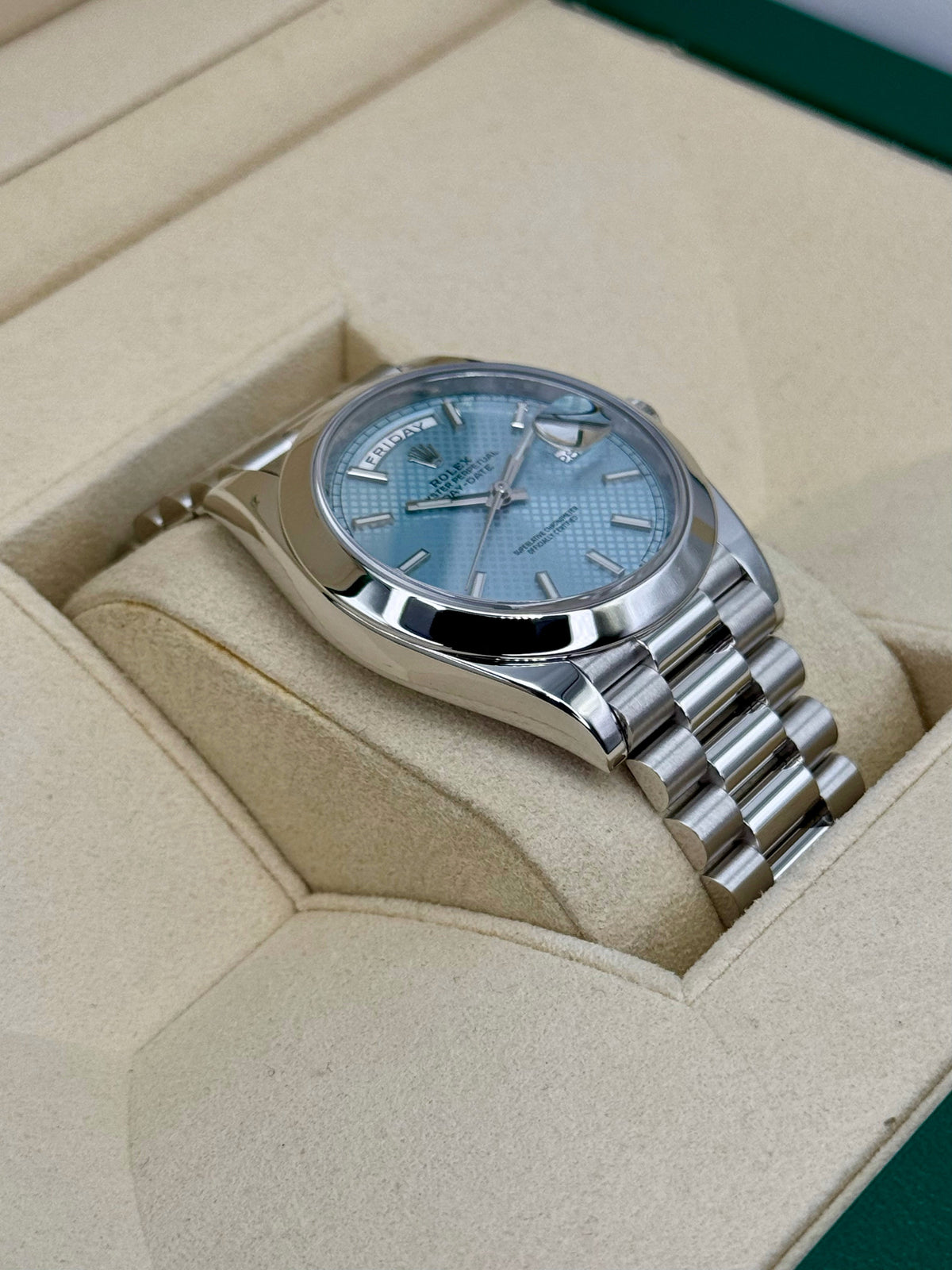 2018 Rolex Day-Date 40mm 228206 Platinum Blue Motif Dial