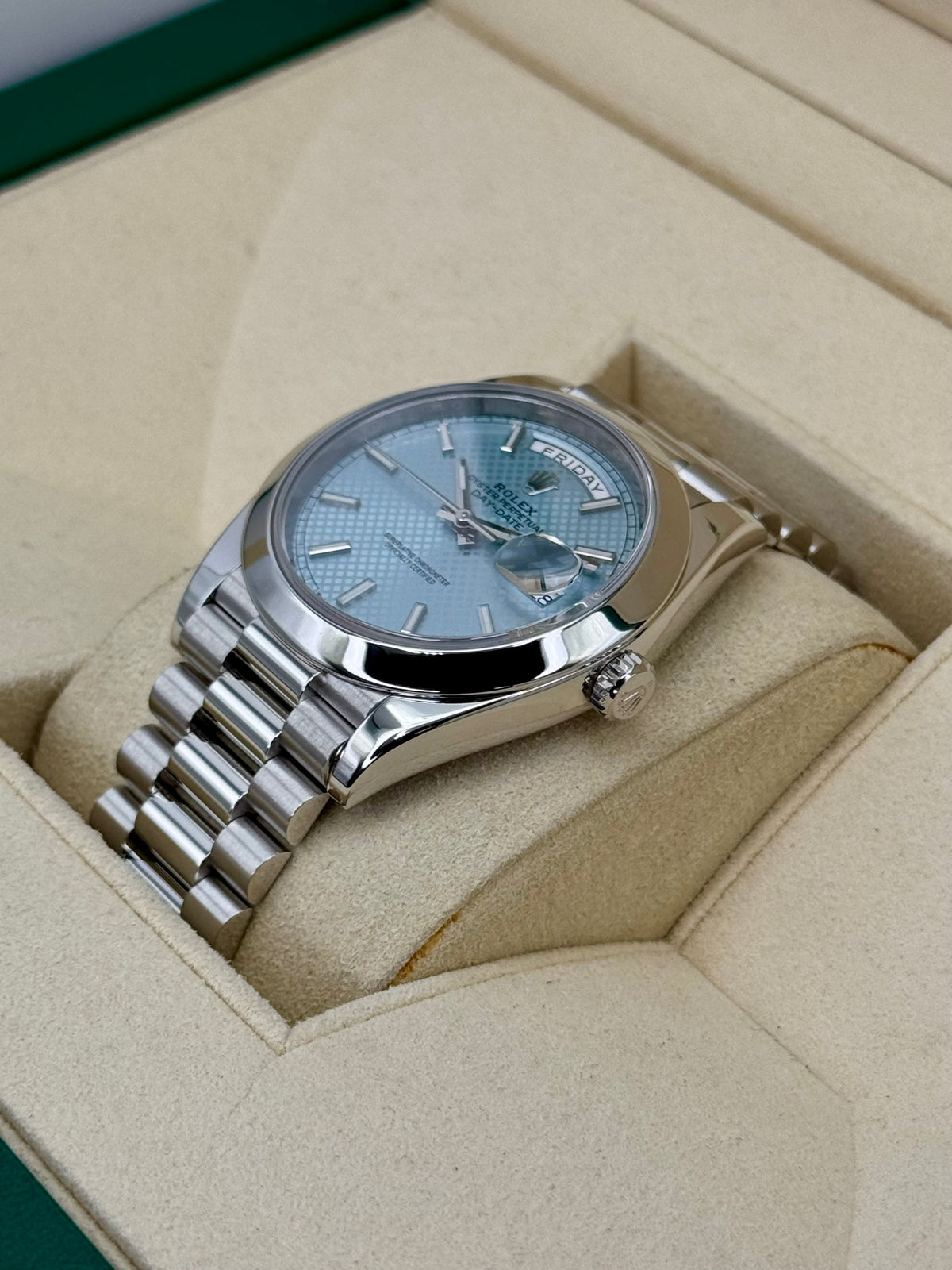 2018 Rolex Day-Date 40mm 228206 Platinum Blue Motif Dial