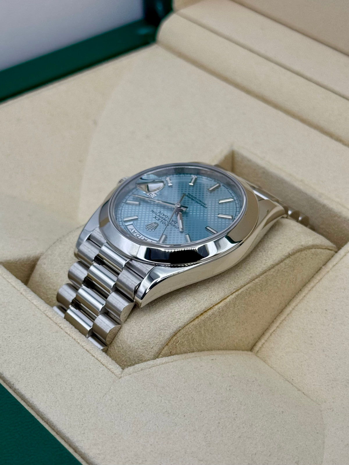 2018 Rolex Day-Date 40mm 228206 Platinum Blue Motif Dial