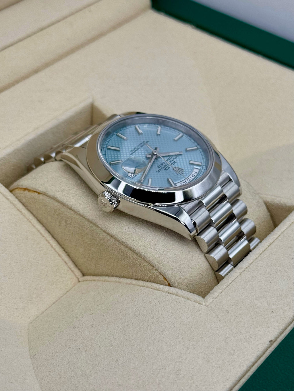 2018 Rolex Day-Date 40mm 228206 Platinum Blue Motif Dial