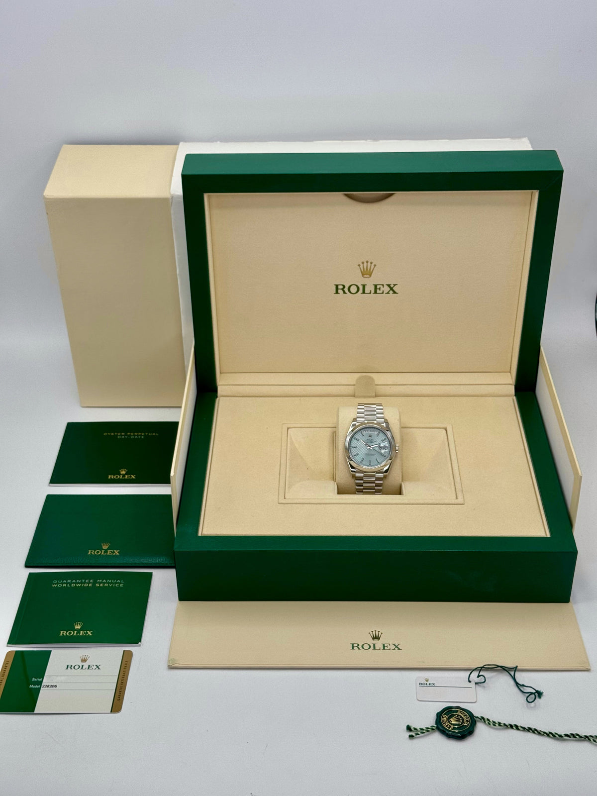 2018 Rolex Day-Date 40mm 228206 Platinum Blue Motif Dial