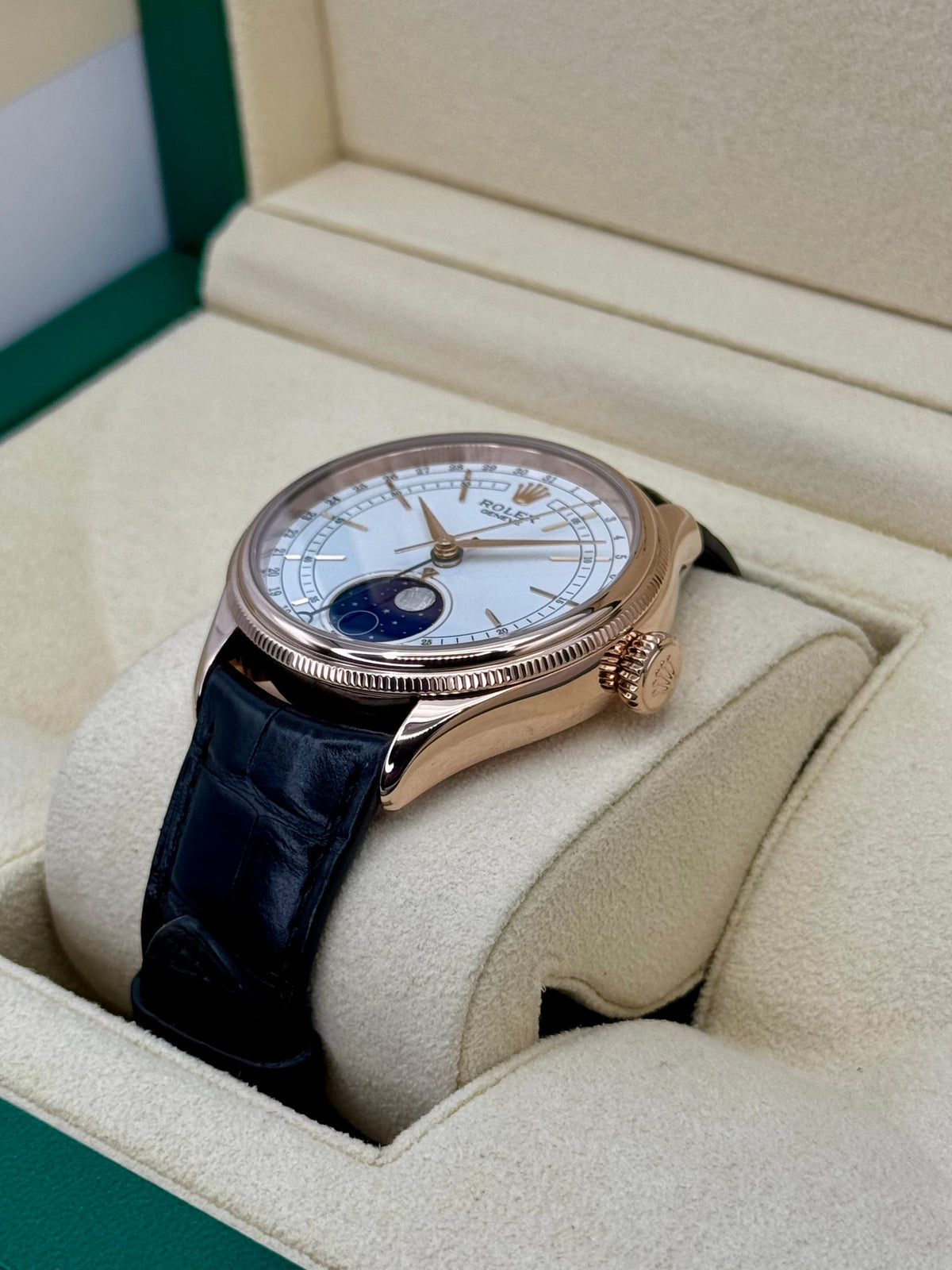 2018 Rolex Cellini Moonphase 39mm 50535 Rose Gold White Dial