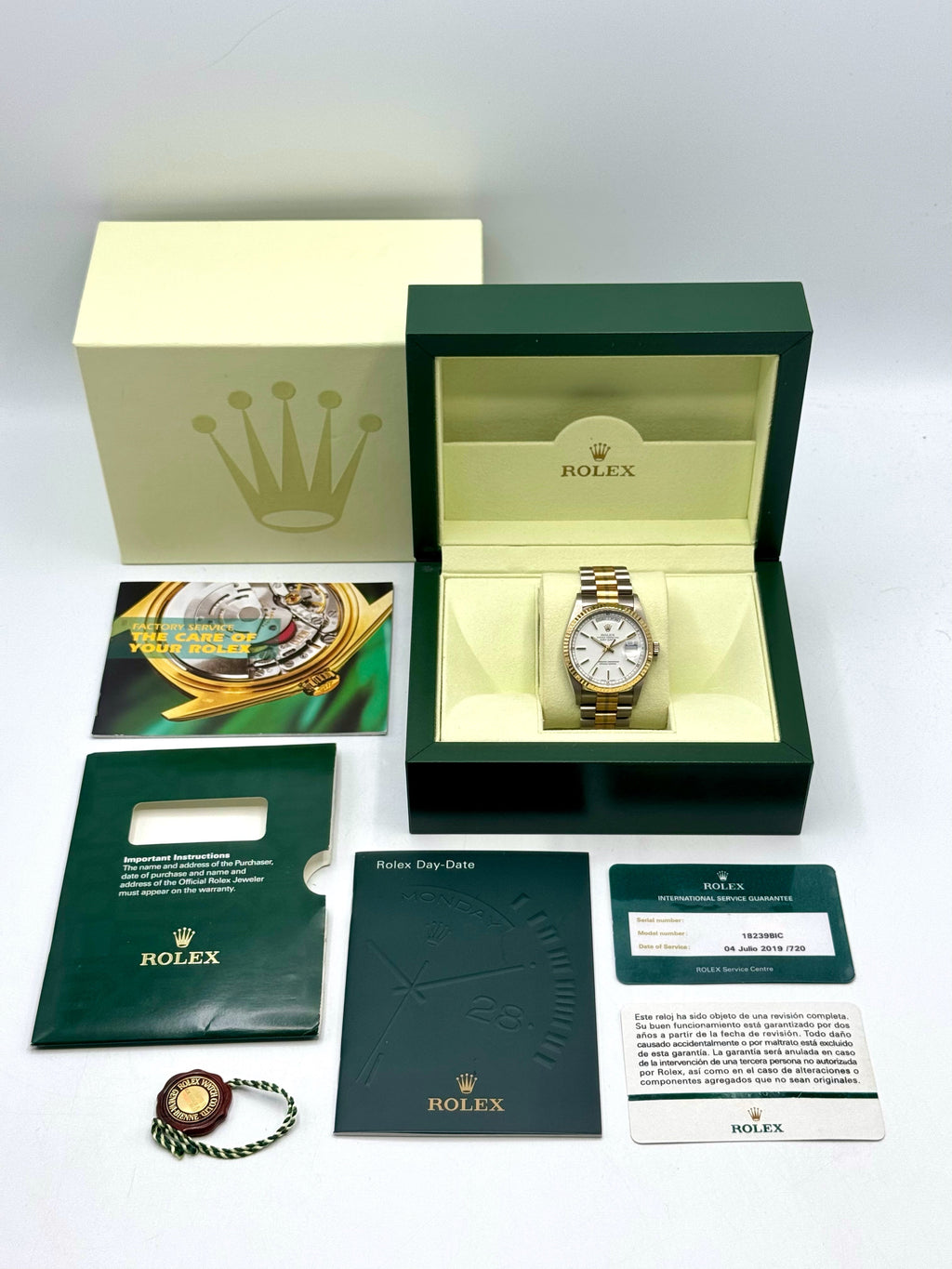 1995 Rolex Day-Date Tridor 36mm 18239BIC Jubilee White Dial
