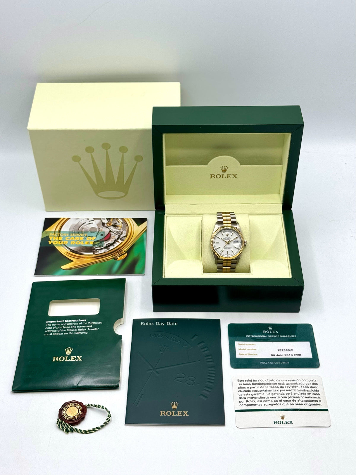 1995 Rolex Day-Date Tridor 36mm 18239BIC Jubilee White Dial