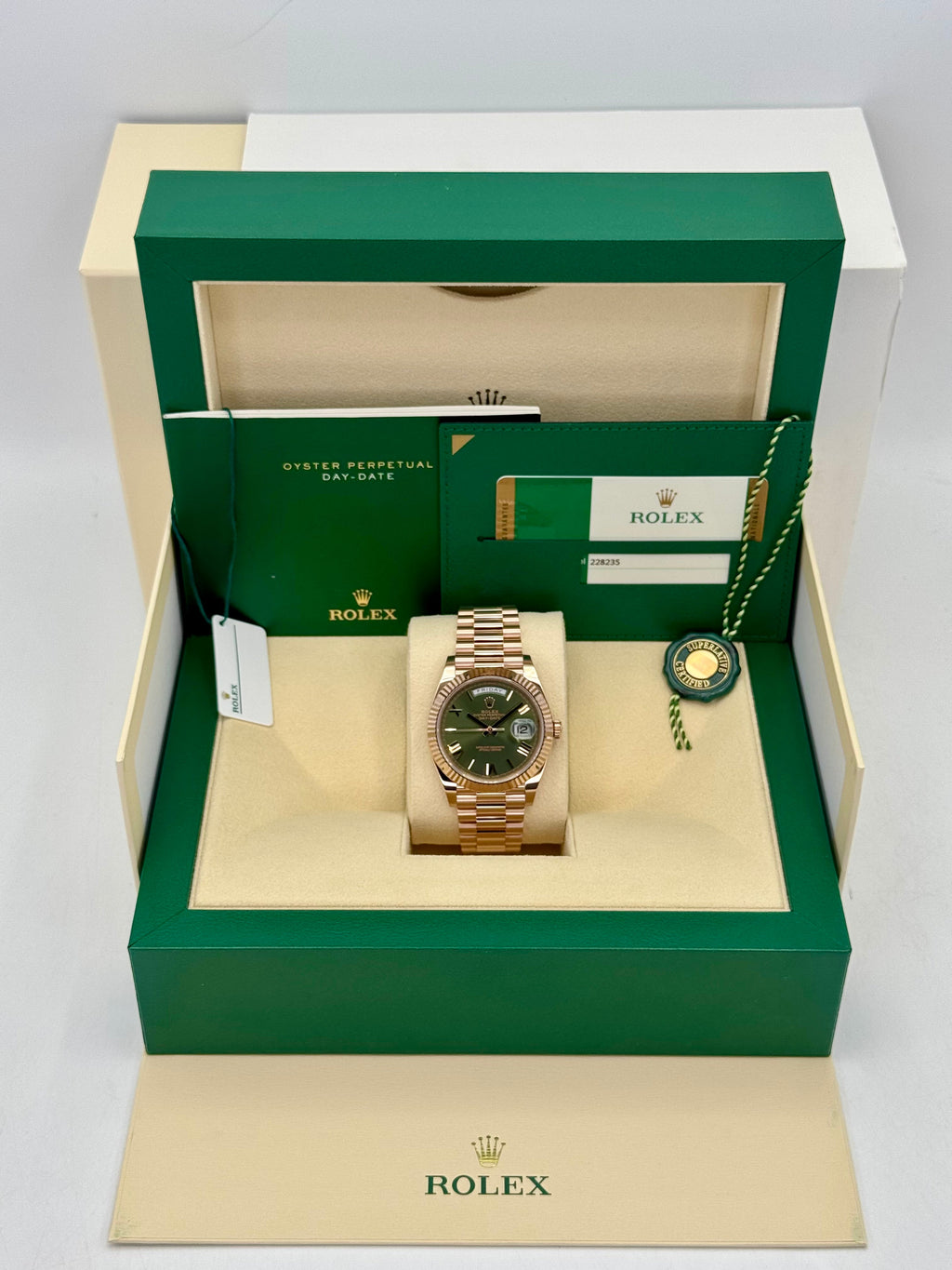 2017 Rolex Day-Date 40mm 228235 Presidential Rose Gold Olive Dial
